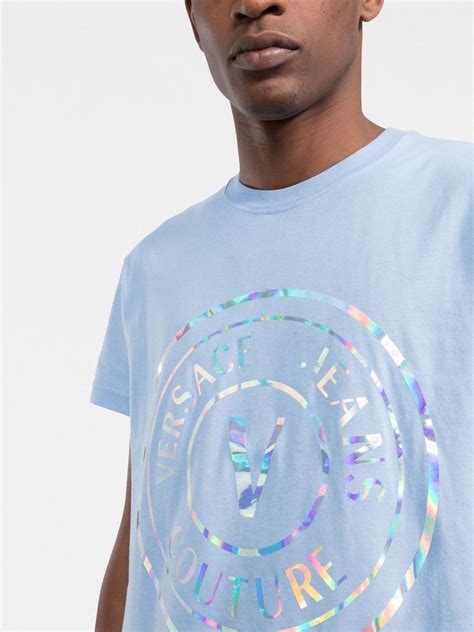 versace holographic shirt|Versace Jeans Couture Holographic Logo Print T.